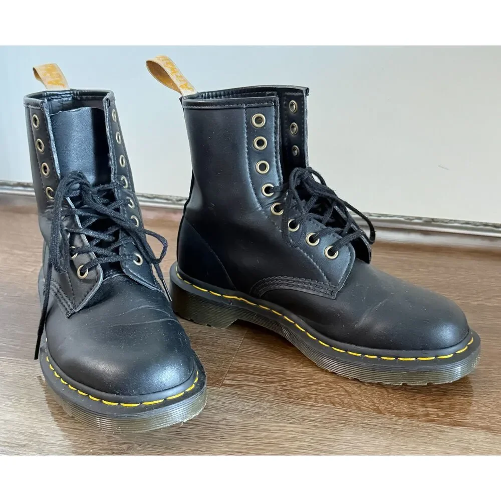 Dr. Martens 1460 Felix Black Vegan Leather 8-Eye Combat Boots US 6